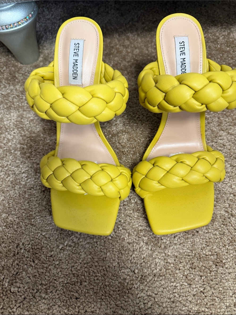 Steve Madden Braided Double-Strap Slide Sandals in Lemon Yellow